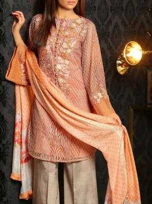 Peach Embroidered Net Dress  Designer Chiffon Dresses  PakRobe.com