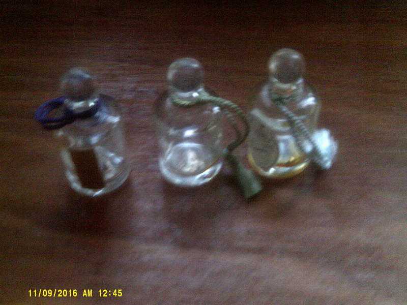 Perfume Fragrance Bottles, Glass Miniature x3 empty with stoppers