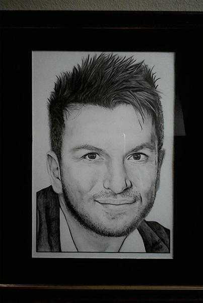 Peter Andre Portrait in pencil. Glass-framed.