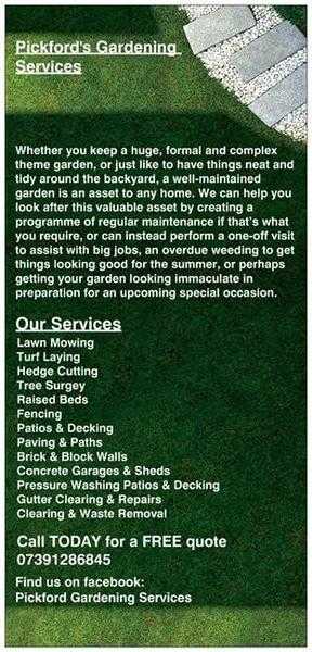 Pickford gardening services