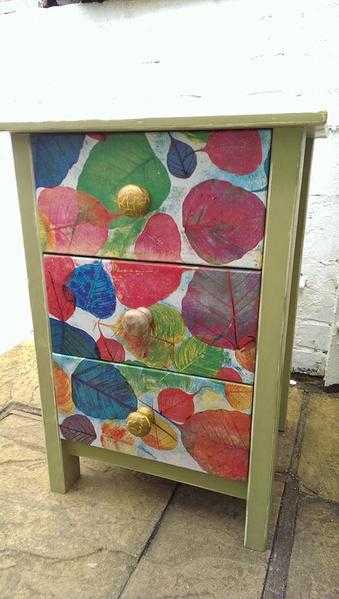 Pine Bedside cabinet with decoupage