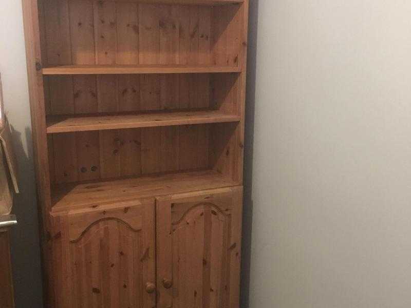 Pine bookcase with cupboard