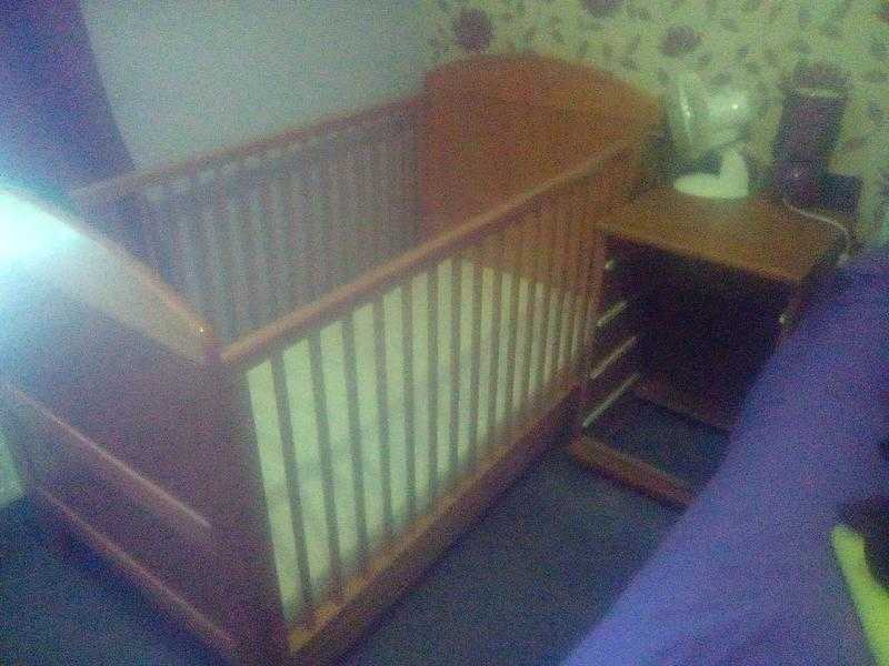 Pine cotbed with mattress for sale