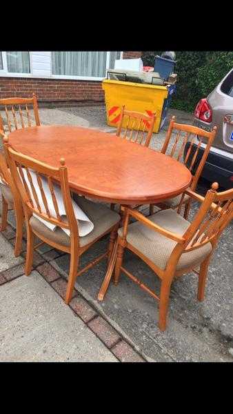 Pine dining table and 6 chairs bargain