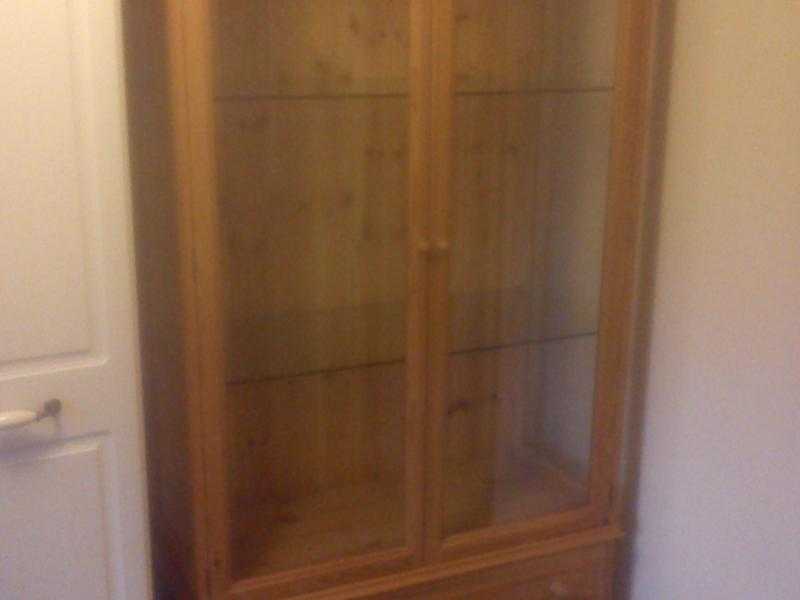 pine display cuboard with 2 draws