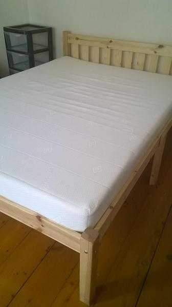 Pine Double Bed and Mattress