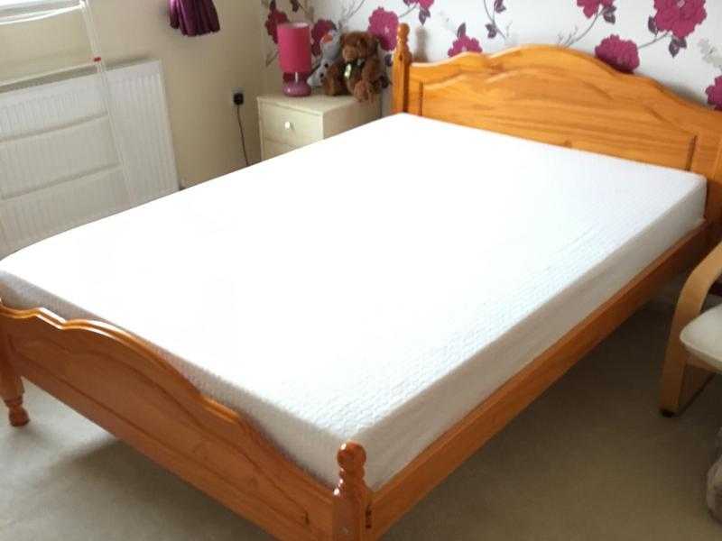 Pine. Double bed with matress.. Excellent condition