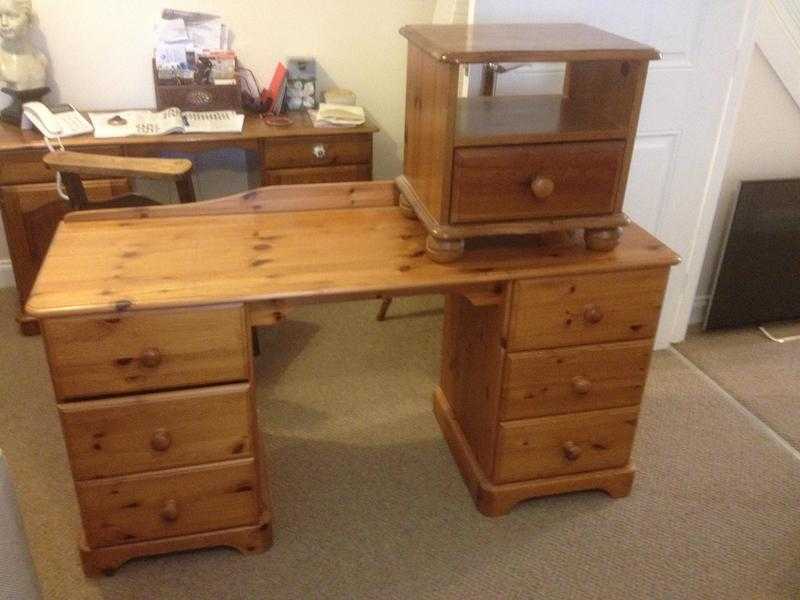 Pine dressing table and matching bedside cabinet