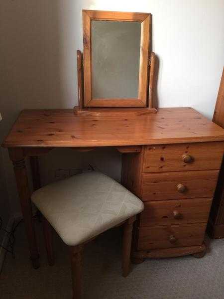 Pine Dressing Table, Mirror and Stool