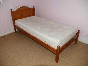 Pine single bed and mattress