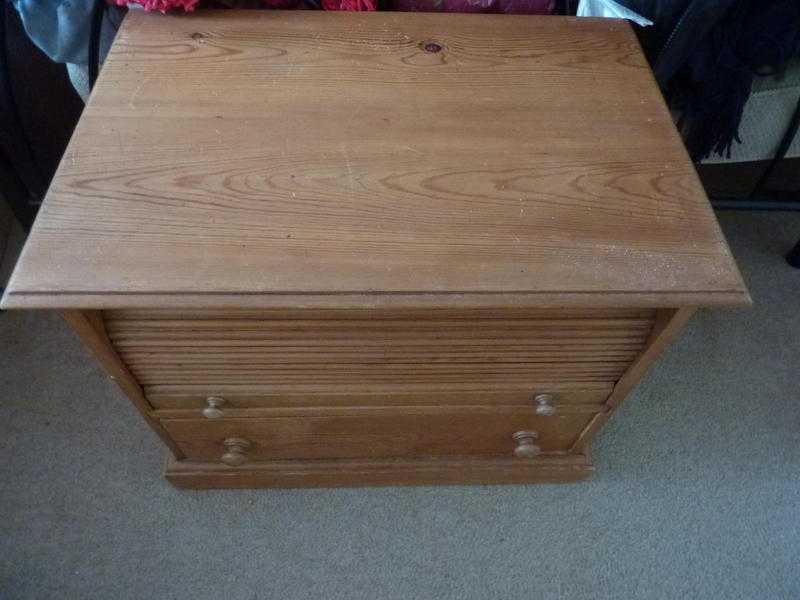 Pine Tambour Front Cabinet with drawer