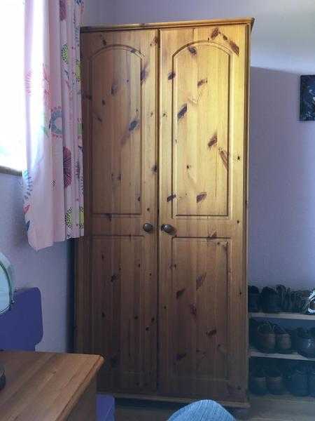 Pine wardrobe and bedside cabinet