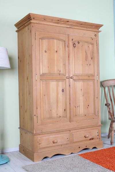 PINE WARDROBE, WAXED FINISH LIGHT IN COLOUR 2 DRAWERS - CAN COURIER