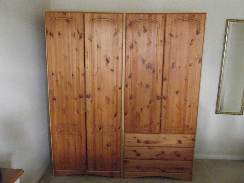 Pine Wardrobes, Double Bed with pine headboard