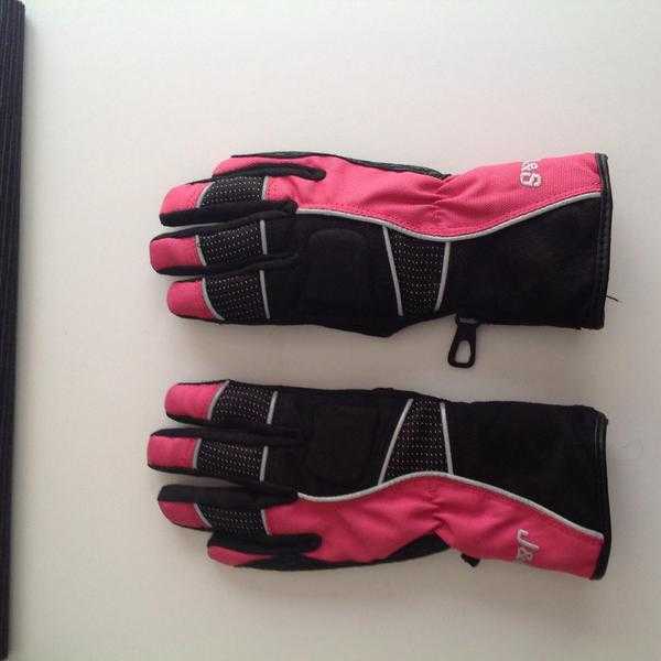 Pink and black suede and gortex motorcycle gloves