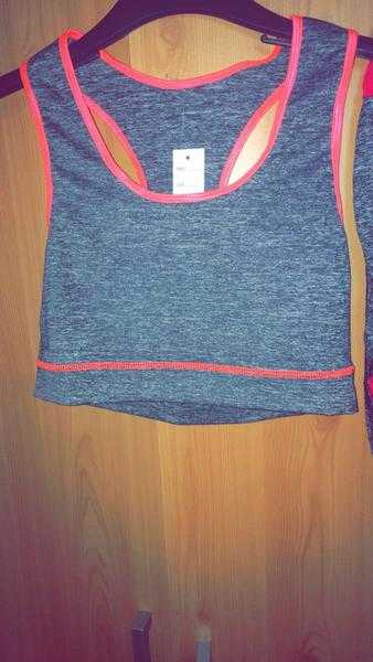 Pink and grey sports bra