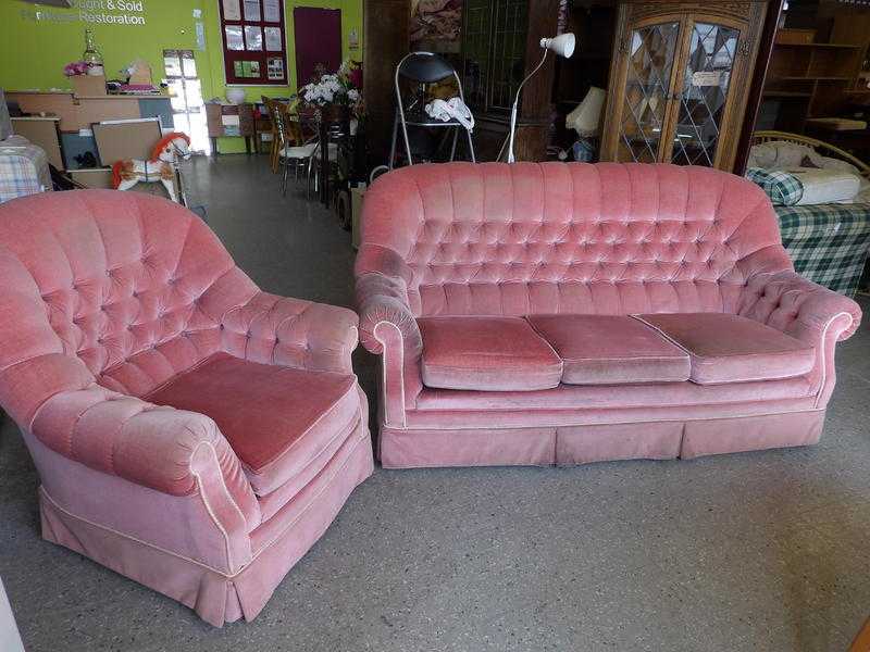 Pink Button Back Sofa With Matching Armchair- 2 Sets Available  - Local Delivery Service Options