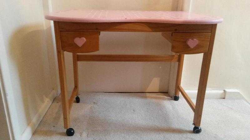 pink desk with drawers with free chair