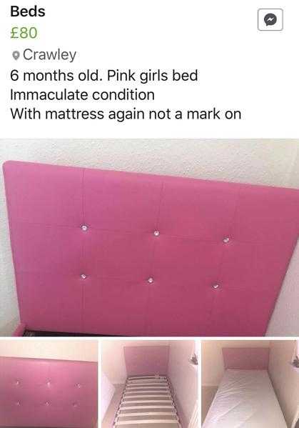 Pink diamant single bed with mattress