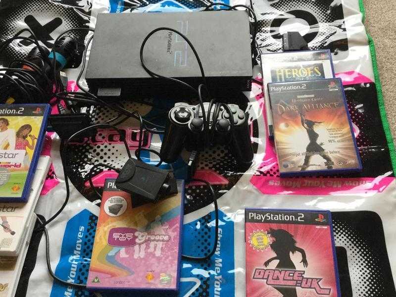 PlayStation 2 console, controller, eyetoy, dancemat, games