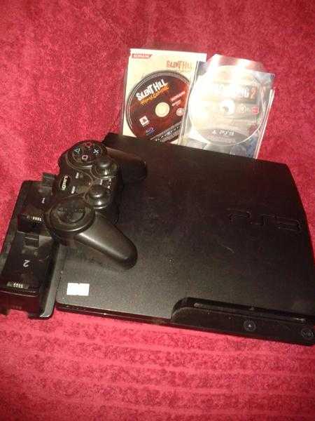 Playstation 3 console, black, 160gb with official controller and 2 games, GWO