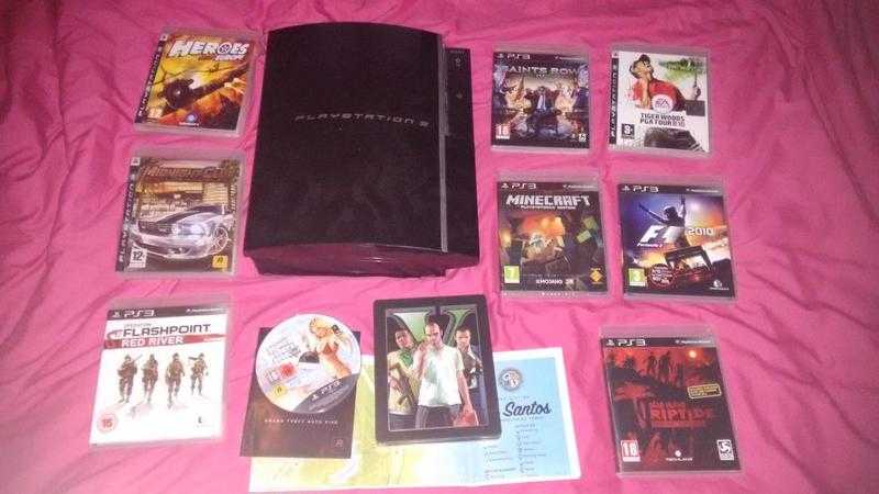 Playstation 3 With 9 games, Including GTAV SteelCase and Minecraft (New), Spares or Repairs.