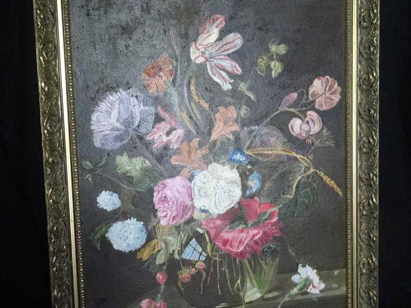 Pretty Original Still Life Of Flowers Oil Painting On Canvas Signed