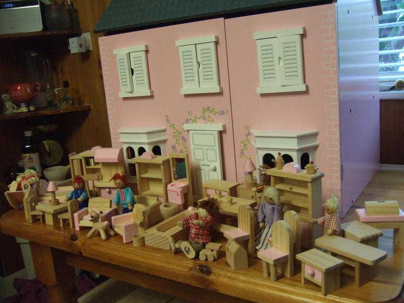 Pretty Pink Wooden Dolls House