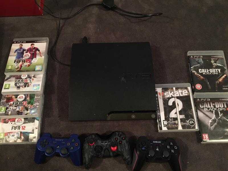 PS3 with 3 controllers and 7 games