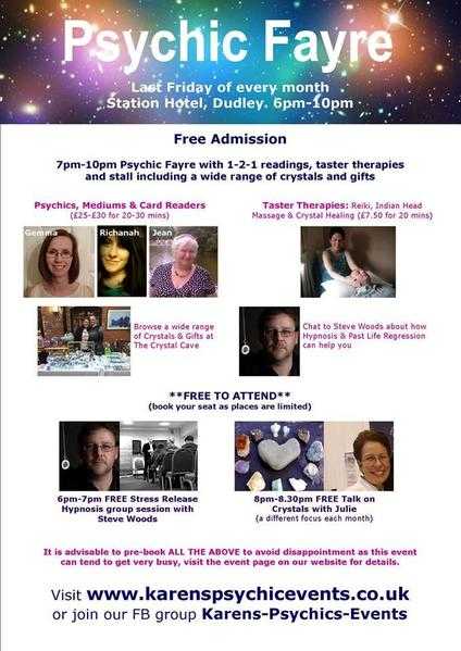 Psychic Fayre at the Station Hotel Dudley on 26 January