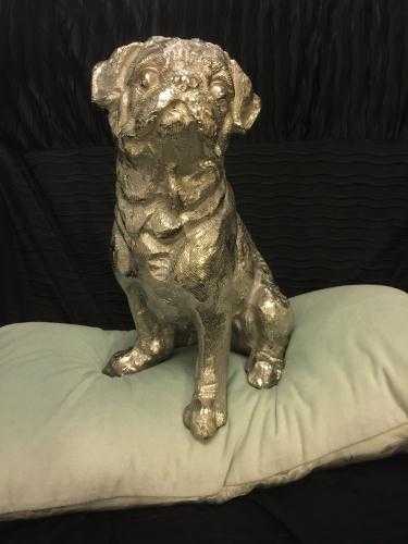 PUG DOG Aluminium Cast Statue Silver Ornament Large Almost Life Size Finely Detailed  Heavy