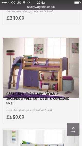 Purple Cabin bed -cresta pine SCALLYWAG bed - retail over 600