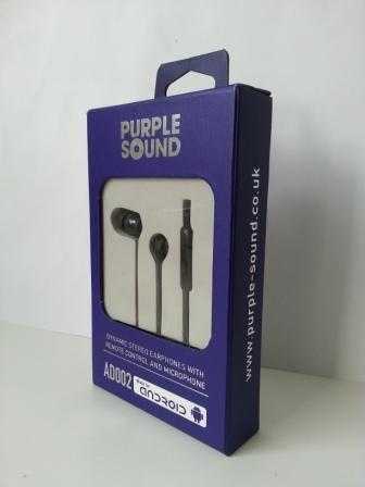 Purple Sound AD002 Premium Bass Earphones,In Ear Headphones,Tangle-Free Flat Cable