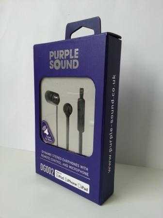 Purple Sound DG002 iOS Premium Bass Earphones,In Ear Headphones,Tangle Free Flat Cable