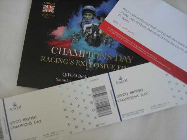 Qipco Champions Day at Ascot Two tickets for the Grandstand this Saturday 17 October