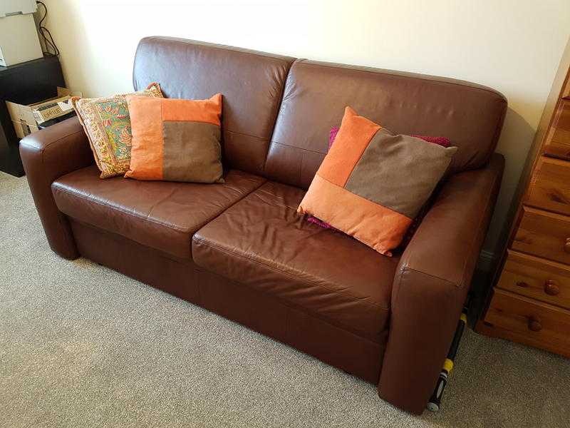 Quality brown leather sofa bed, little used and in excellent condition.