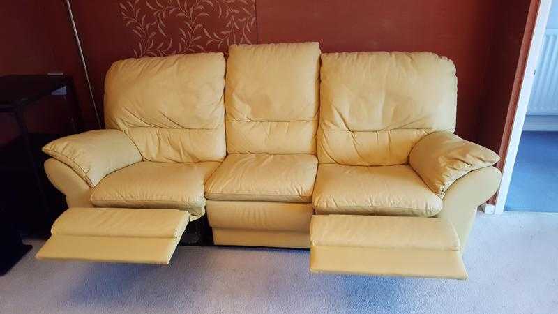 Quality, leather, recling 3 piece suite and footstool