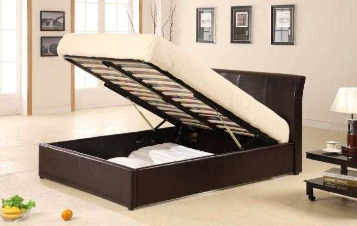 Queen size Ottaman bed brown leather