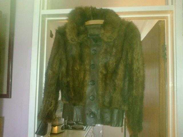 Raccoon and Leather bomber jacket, l980s by Maxwell Croft of Bath