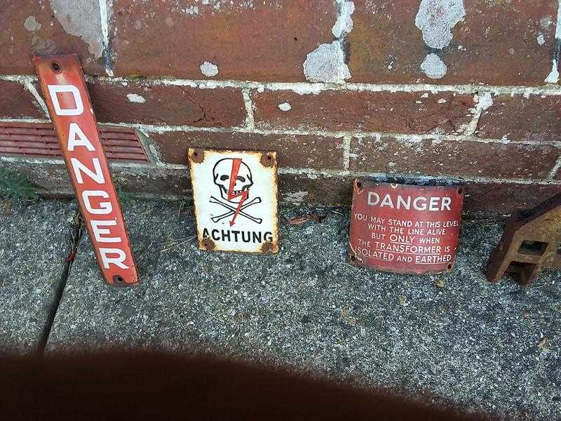 Railway warning enamel signs