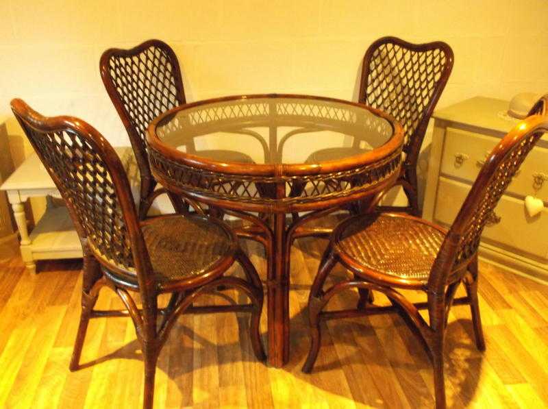 Rattan  wicker  cane  bamboo table and 4 chairs