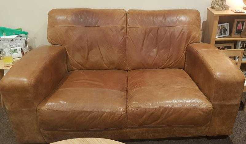 Real leather 2 seater sofa and armchair