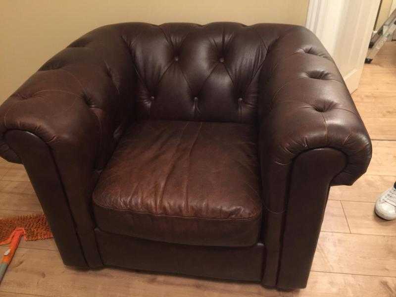 Real leather Chesterfield type Settee and Armchair