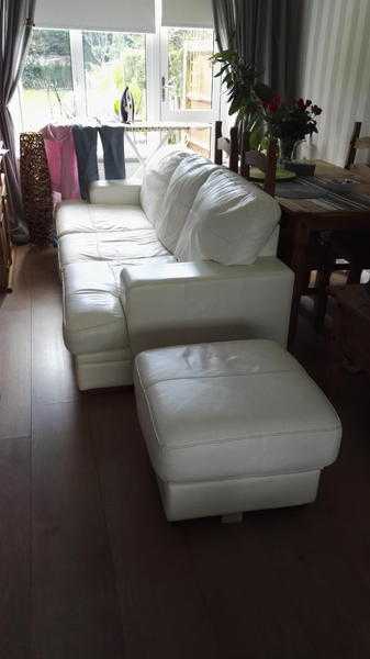 Real leather DFS three seater sofa and stool