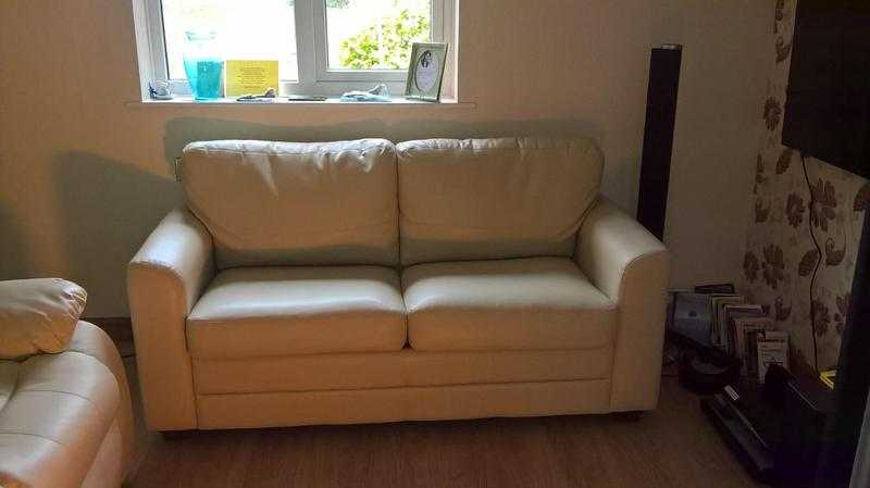 REAL LEATHER IVORY CREAM 2 SEATER SOFA BED - 200 ONO