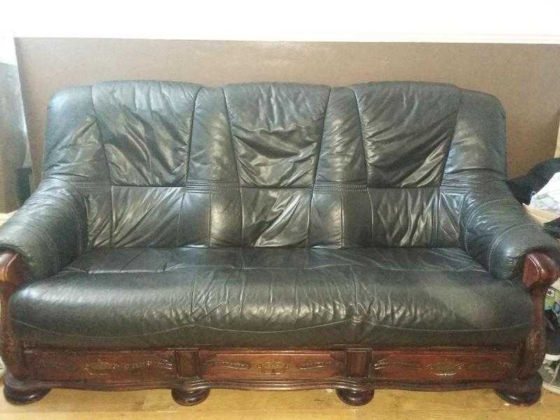 real leather settee and chair