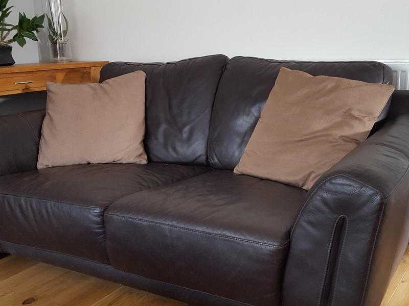 Real leather settees and footstool in VGC for sale