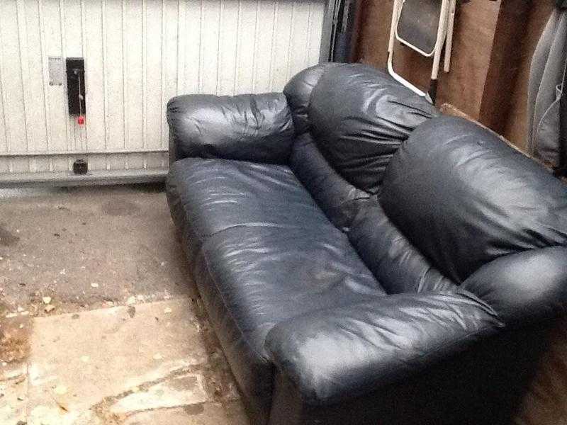 REAL LEEATHER TWO SEATER DEEP BLUE SOFA