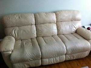 RECLINER CREAM LEATHER 2 SEATER SOFA