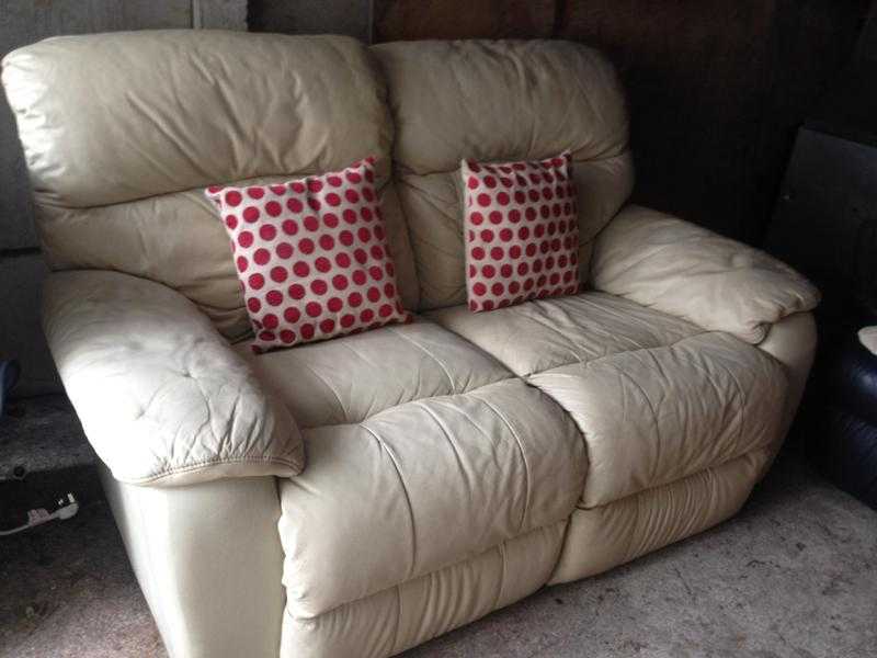 RECLINER CREAM LEATHER 2 SEATER SOFA